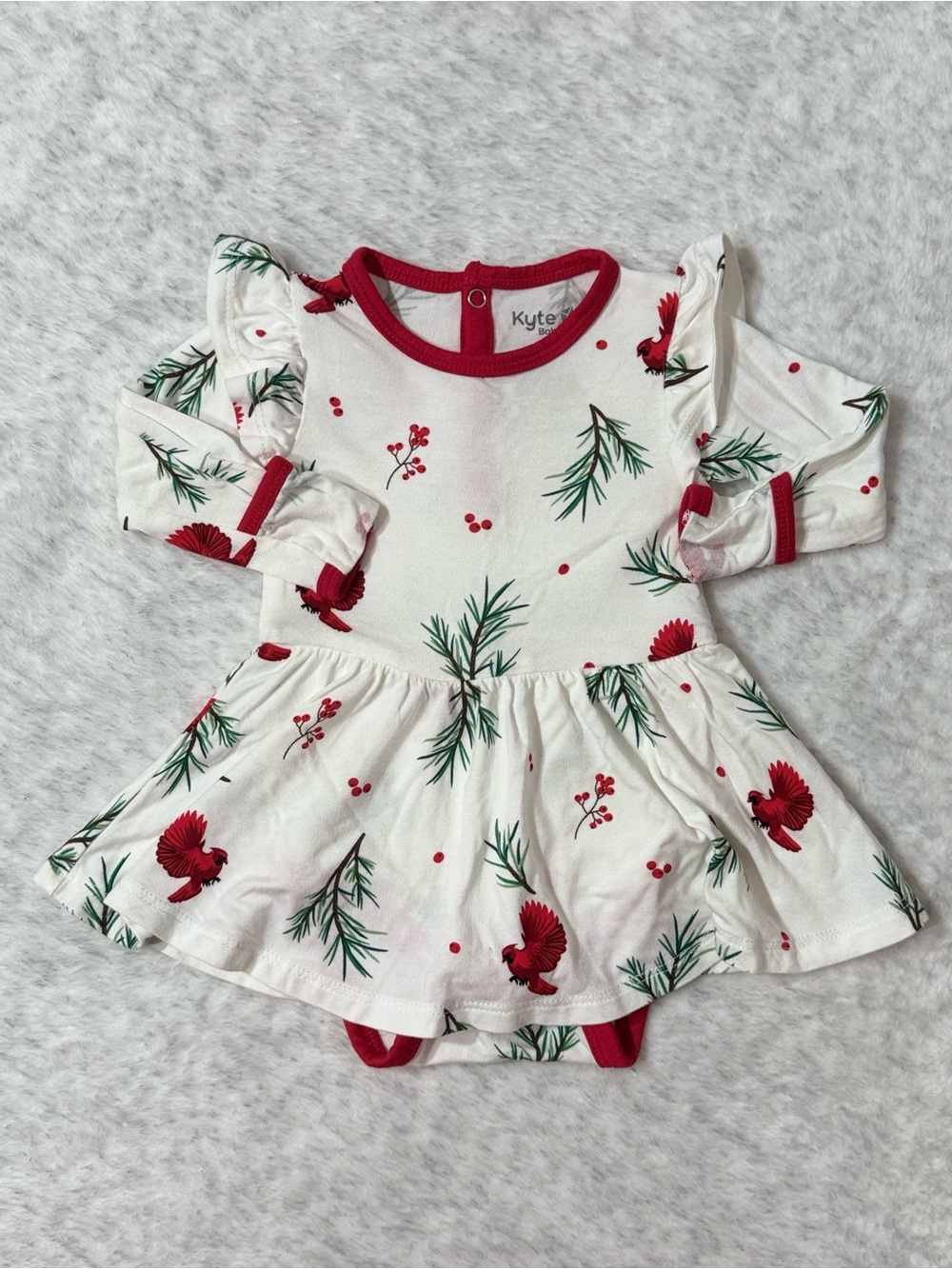 Kyte Baby Cardinal Pine Christmas Bamboo Twirl Bodysuit Dress 0-3M Baby Girl